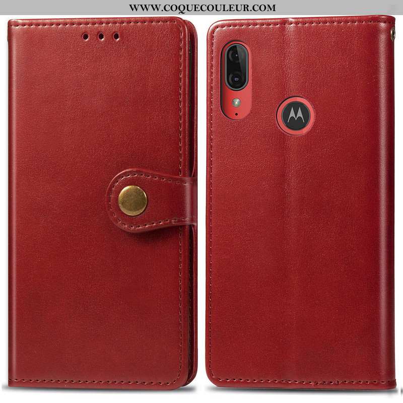 Étui Moto E6 Plus Cuir Housse, Coque Moto E6 Plus Protection Téléphone Portable Rouge