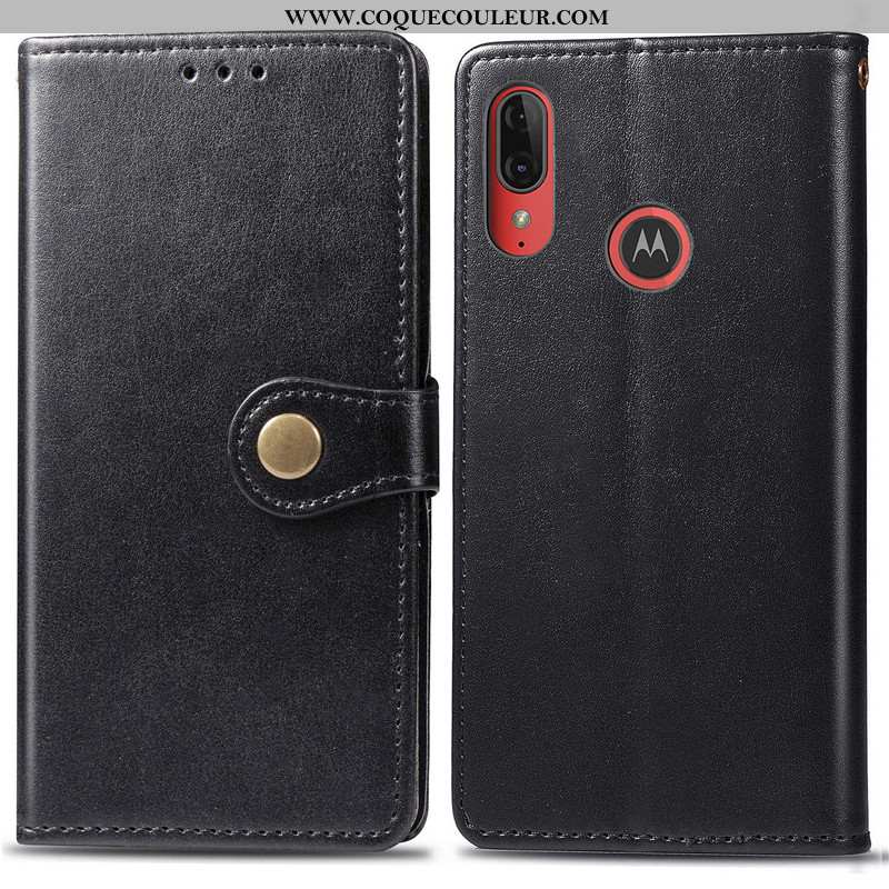 Étui Moto E6 Plus Cuir Housse, Coque Moto E6 Plus Protection Téléphone Portable Rouge