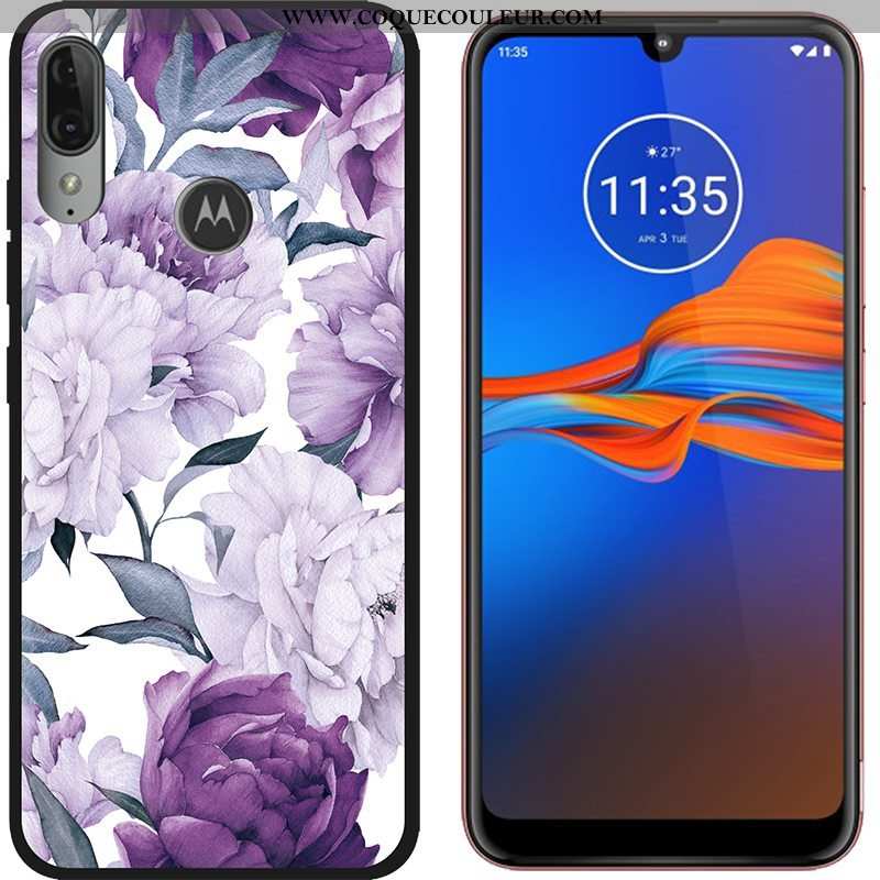 Étui Moto E6 Plus Tendance Tissu, Coque Moto E6 Plus Délavé En Daim Noir Violet