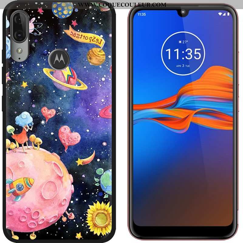 Étui Moto E6 Plus Tendance Tissu, Coque Moto E6 Plus Délavé En Daim Noir Violet