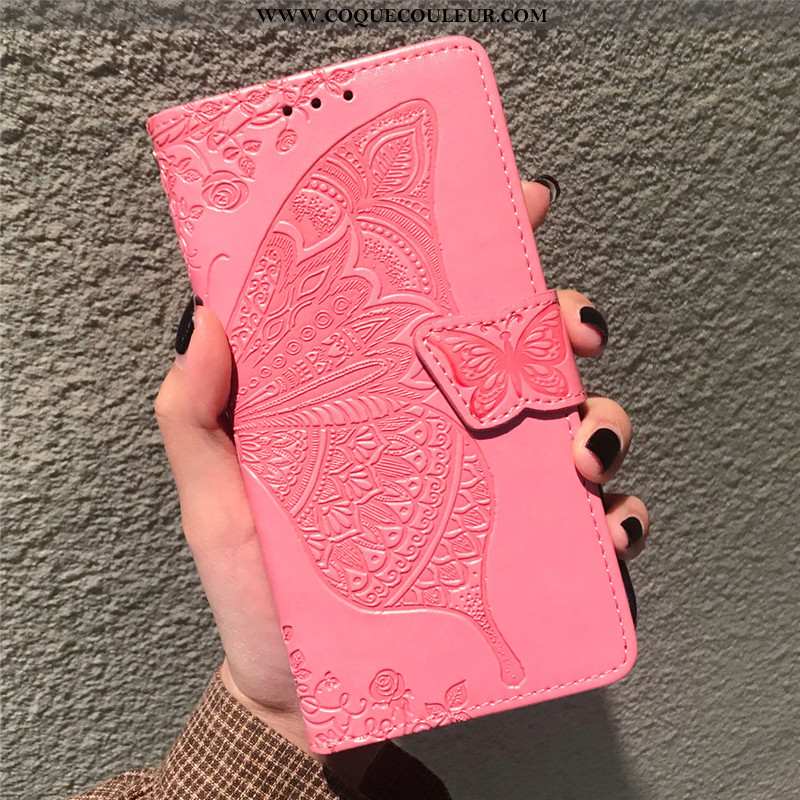 Étui Moto E6 Plus Gaufrage Coque Housse, Moto E6 Plus Charmant Téléphone Portable Rose