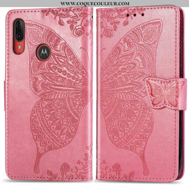 Étui Moto E6 Plus Gaufrage Coque Housse, Moto E6 Plus Charmant Téléphone Portable Rose