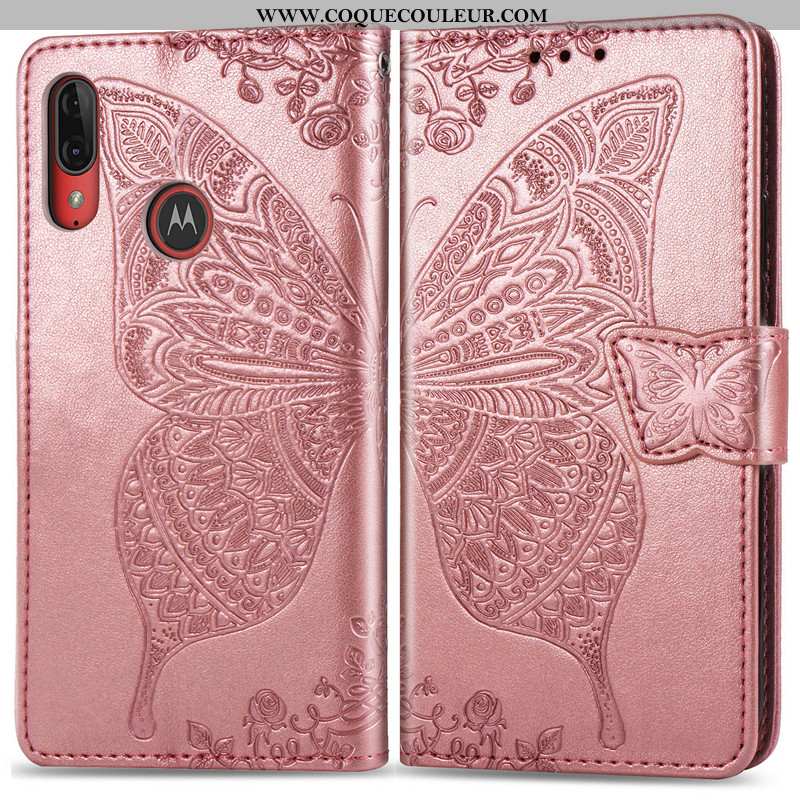 Étui Moto E6 Plus Gaufrage Coque Housse, Moto E6 Plus Charmant Téléphone Portable Rose