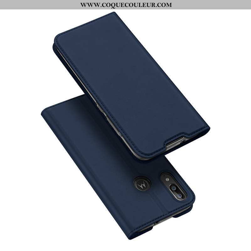 Étui Moto E6 Plus Protection Tout Compris Incassable, Coque Moto E6 Plus Housse Bleu Foncé