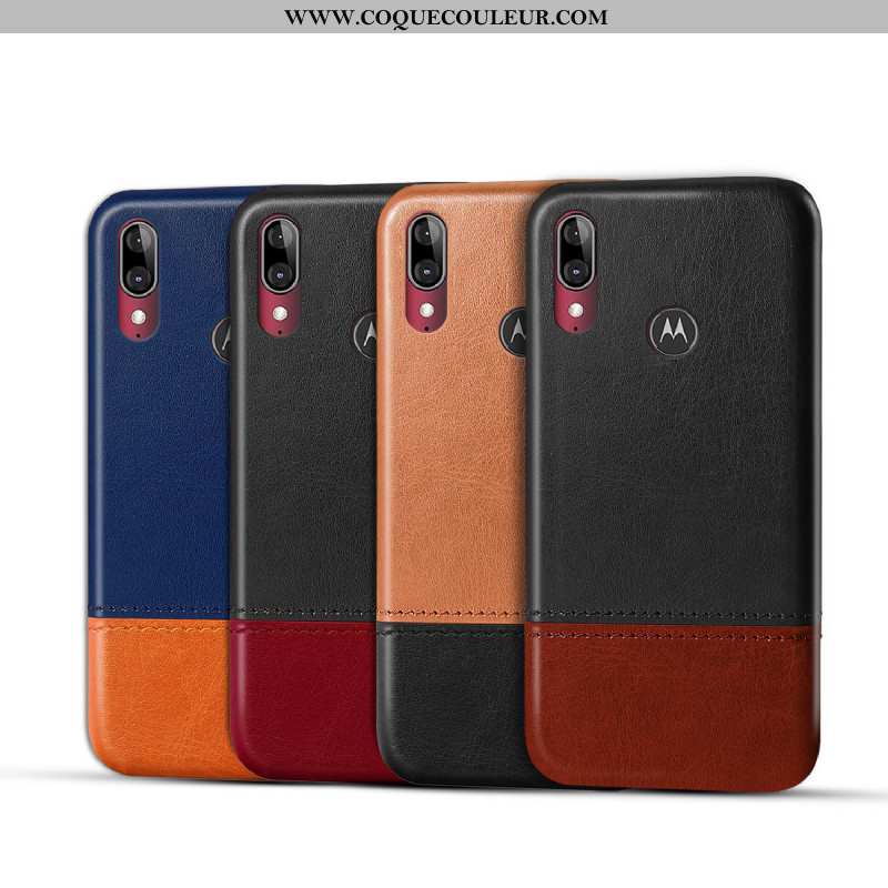 Étui Moto E6 Plus Cuir Téléphone Portable Étui, Coque Moto E6 Plus Protection Noir