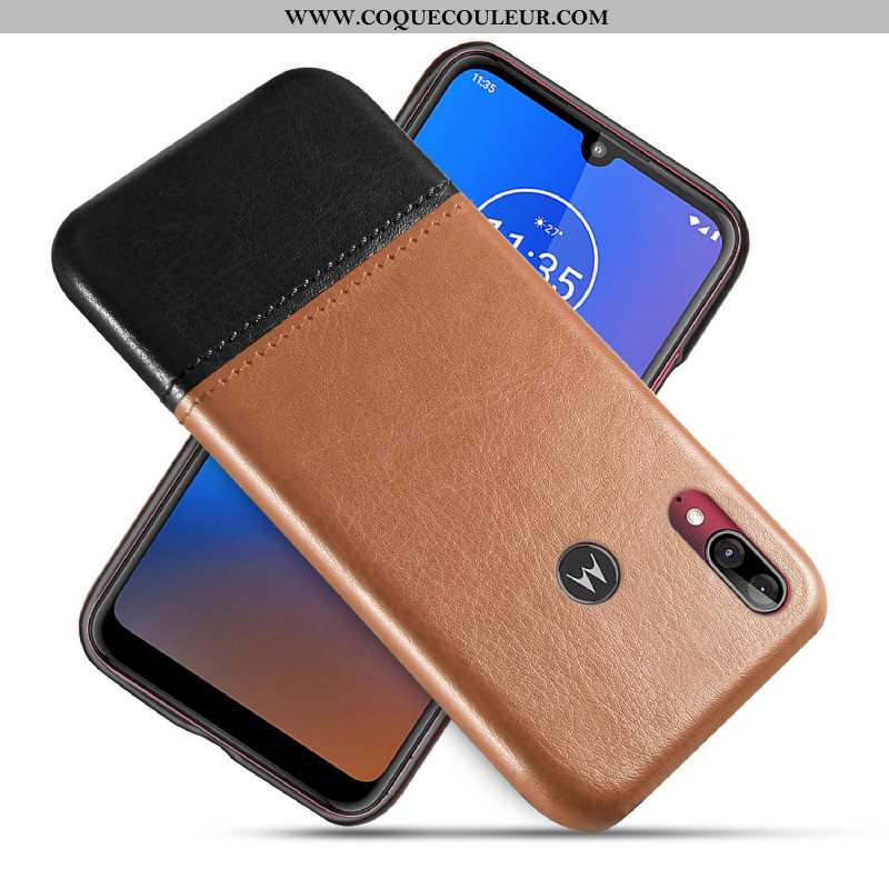 Étui Moto E6 Plus Cuir Téléphone Portable Étui, Coque Moto E6 Plus Protection Noir