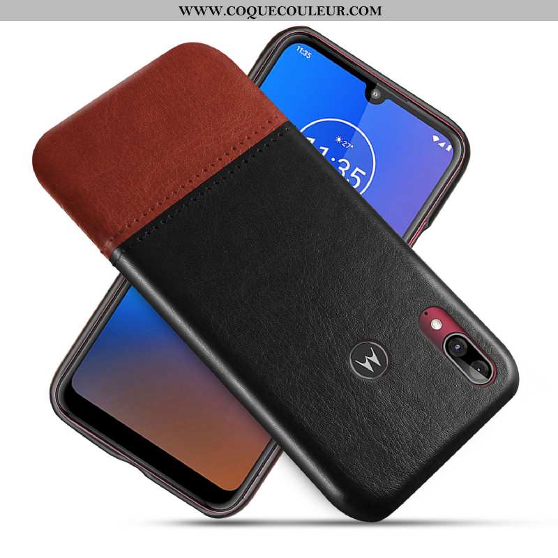 Étui Moto E6 Plus Cuir Téléphone Portable Étui, Coque Moto E6 Plus Protection Noir