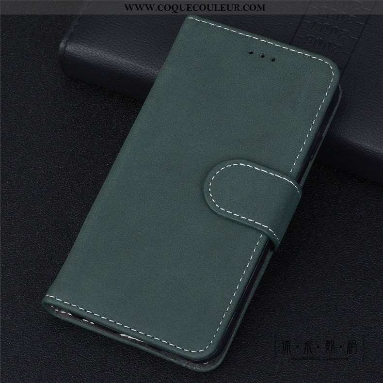 Coque Moto E6 Plus Protection Vintage, Housse Moto E6 Plus Délavé En Daim Étui Verte