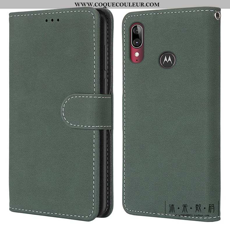 Coque Moto E6 Plus Protection Vintage, Housse Moto E6 Plus Délavé En Daim Étui Verte