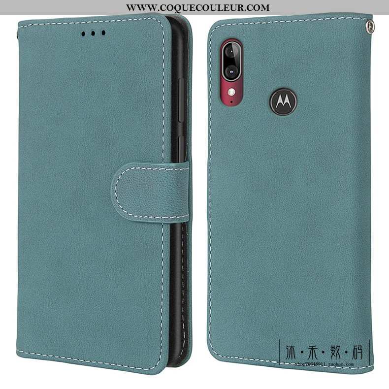 Coque Moto E6 Plus Protection Vintage, Housse Moto E6 Plus Délavé En Daim Étui Verte