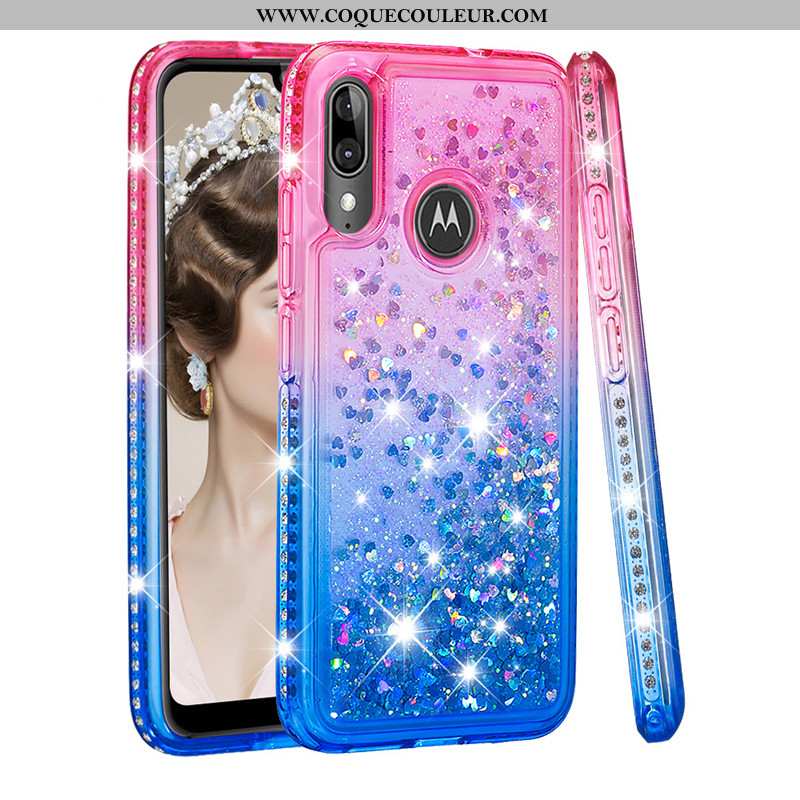 Coque Moto E6 Plus Fluide Doux Quicksand Incassable, Housse Moto E6 Plus Créatif Bleu