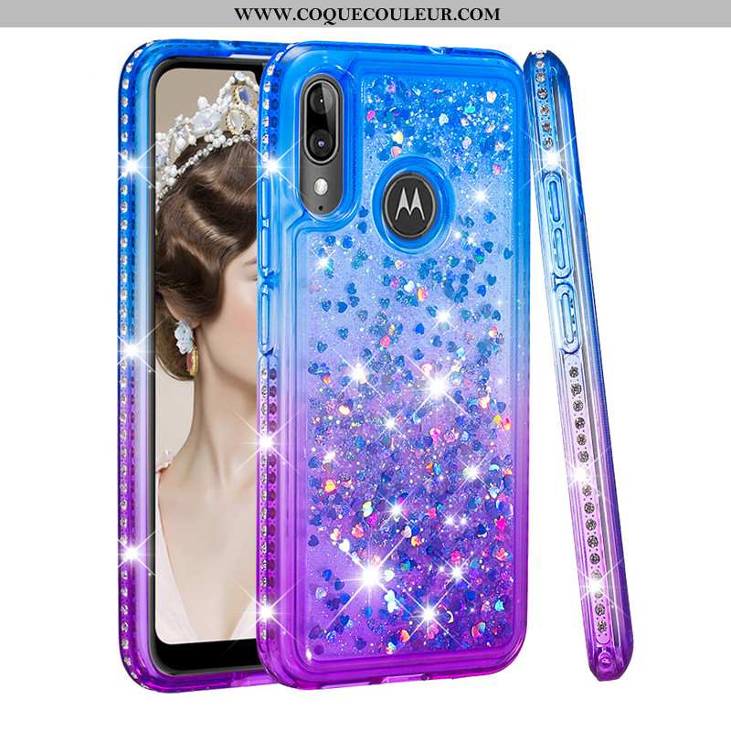 Coque Moto E6 Plus Fluide Doux Quicksand Incassable, Housse Moto E6 Plus Créatif Bleu