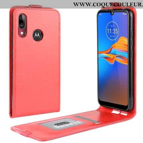 Coque Moto E6 Plus Cuir Étui Coque, Housse Moto E6 Plus Protection Rouge