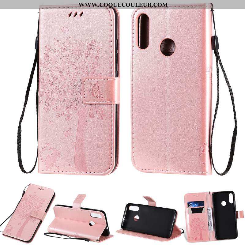 Housse Moto E6 Plus Protection Carte Coque, Étui Moto E6 Plus Cuir Téléphone Portable Rose