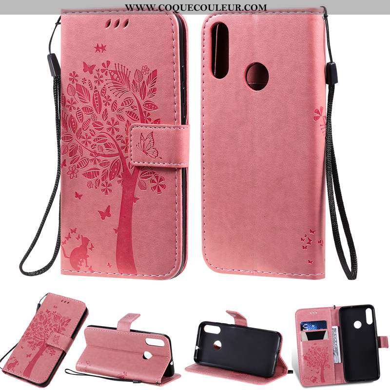 Housse Moto E6 Plus Protection Carte Coque, Étui Moto E6 Plus Cuir Téléphone Portable Rose