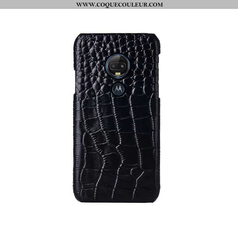 Étui Moto G7 Mode Personnalisé Cuir Véritable, Coque Moto G7 Protection Téléphone Portable Noir