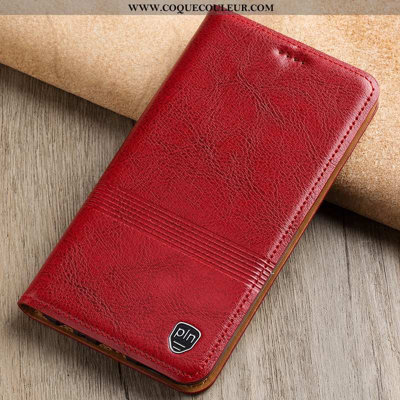 Étui Moto G7 Protection Coque, Coque Moto G7 Cuir Véritable Modèle Fleurie Rouge