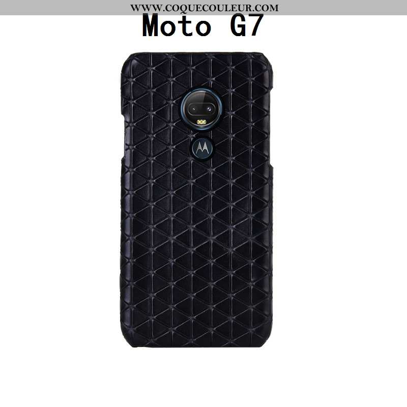 Étui Moto G7 Mode Incassable Cuir Véritable, Coque Moto G7 Protection Téléphone Portable Noir