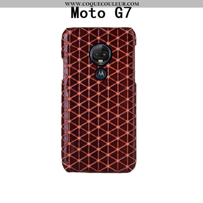 Étui Moto G7 Mode Incassable Cuir Véritable, Coque Moto G7 Protection Téléphone Portable Noir