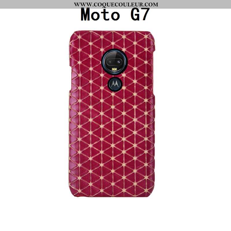 Étui Moto G7 Mode Incassable Cuir Véritable, Coque Moto G7 Protection Téléphone Portable Noir