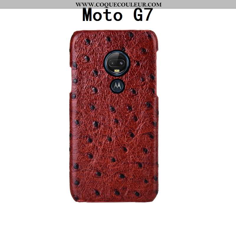 Coque Moto G7 Créatif Luxe Téléphone Portable, Housse Moto G7 Cuir Véritable Noir