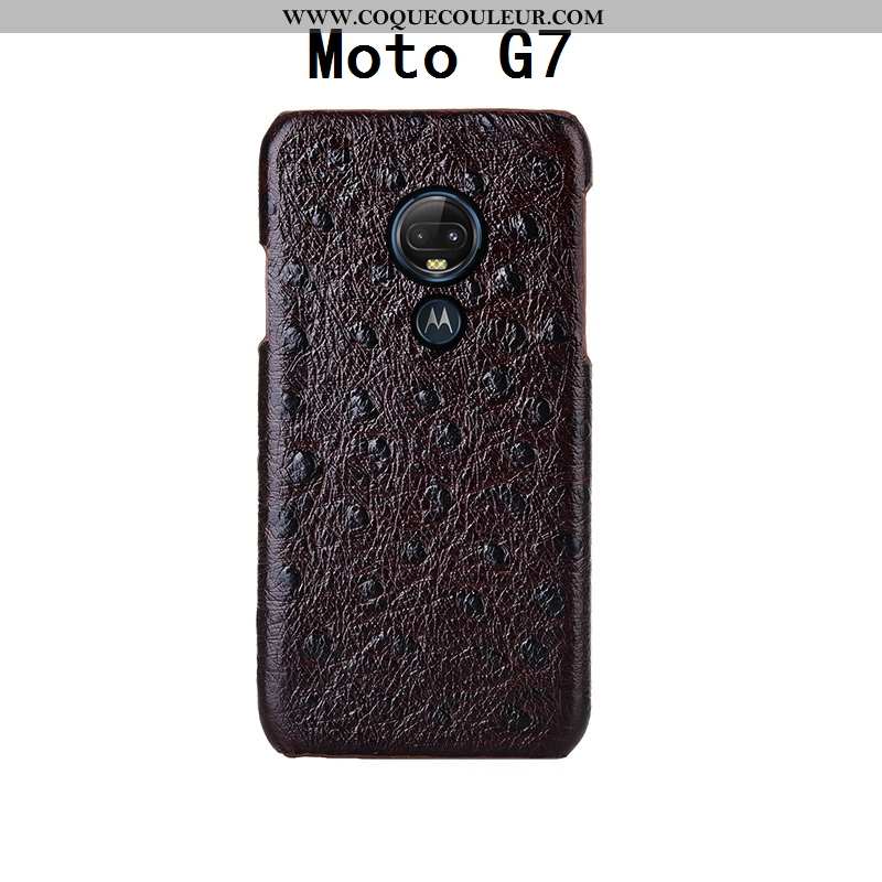 Coque Moto G7 Créatif Luxe Téléphone Portable, Housse Moto G7 Cuir Véritable Noir