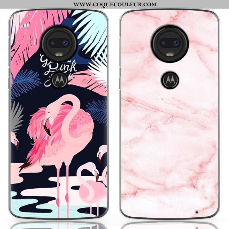 Housse Moto G7 Coque En Silicone Nouveau Étui, Étui Moto G7 Personnalité Dessin Animé Rose