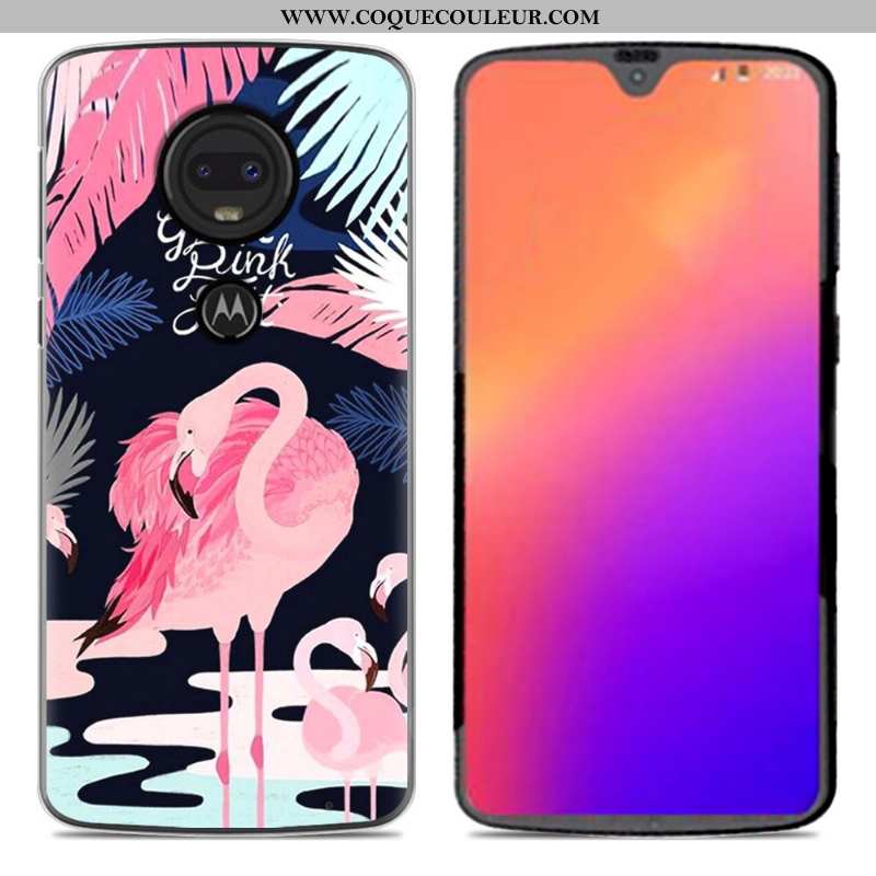 Housse Moto G7 Coque En Silicone Nouveau Étui, Étui Moto G7 Personnalité Dessin Animé Rose