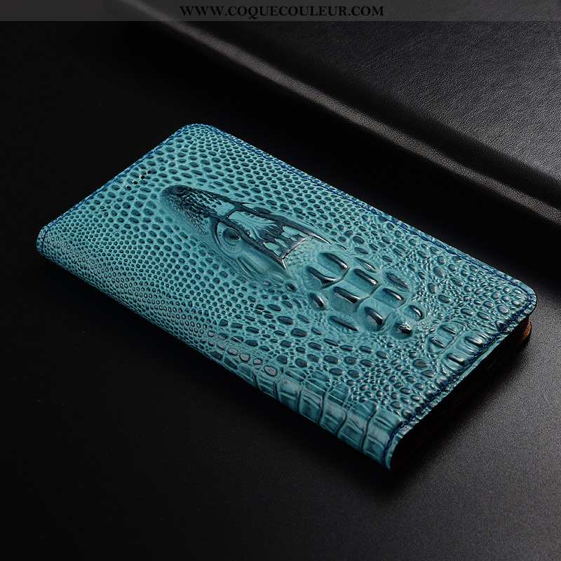 Coque Moto G7 Cuir Véritable Téléphone Portable, Housse Moto G7 Modèle Fleurie Protection Bleu