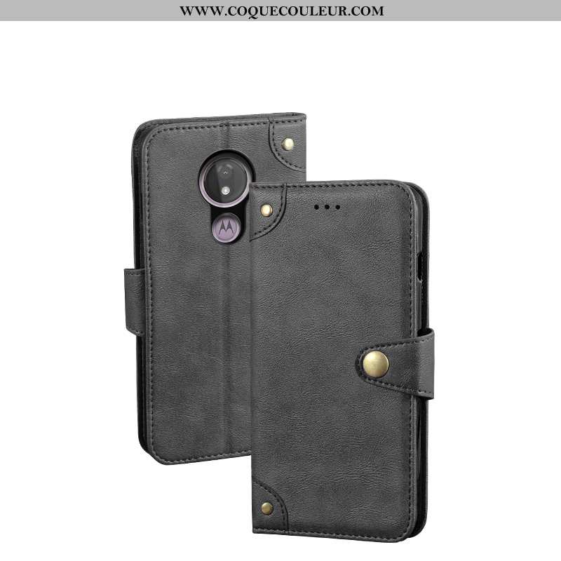 Coque Moto G7 Protection Clamshell Portefeuille, Housse Moto G7 Vintage Cuir Noir