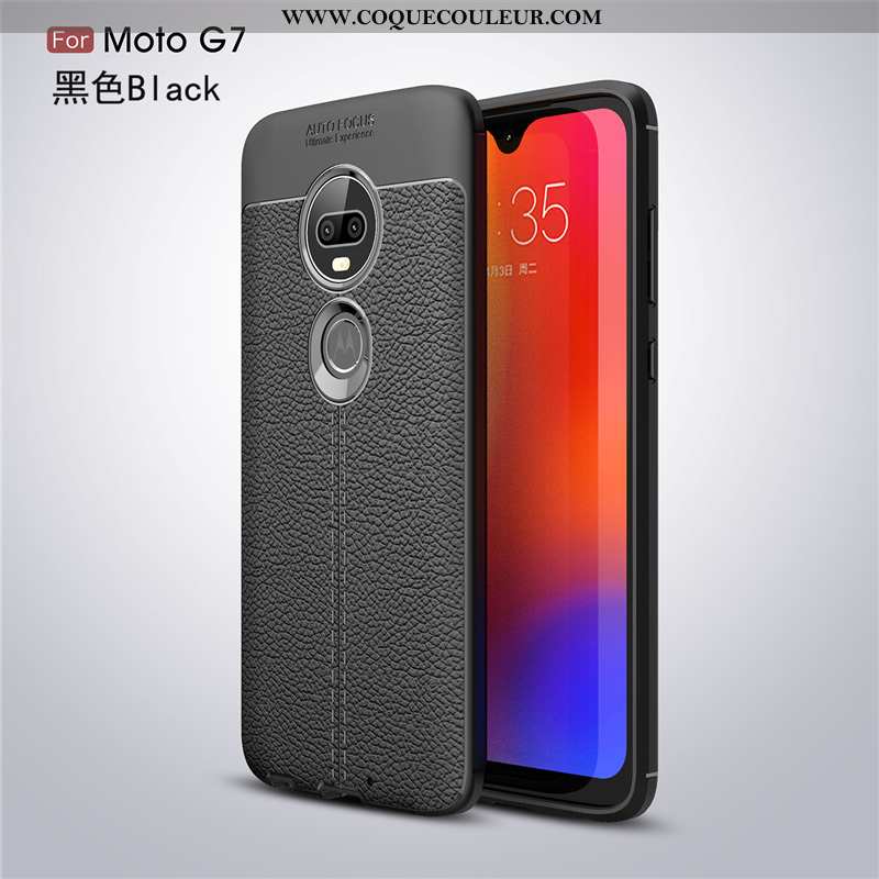 Housse Moto G7 Créatif Business Silicone, Étui Moto G7 Cuir Coque Noir