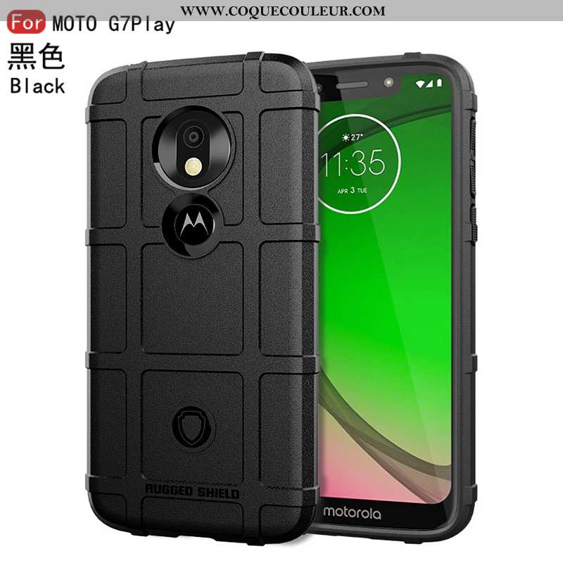 Étui Moto G7 Play Silicone Fluide Doux Bordure, Coque Moto G7 Play Protection Tendance Noir