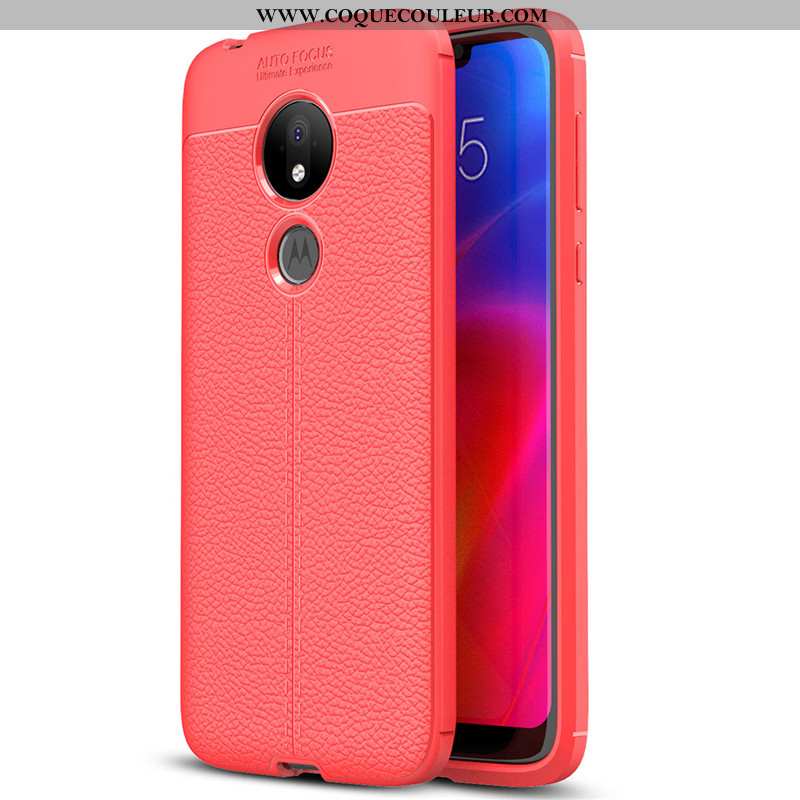 Housse Moto G7 Play Fluide Doux Simple Protection, Étui Moto G7 Play Silicone Cuir Rouge