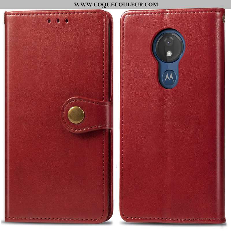 Housse Moto G7 Play Protection Business Cuir, Étui Moto G7 Play Ornements Suspendus Couleur Unie Rou