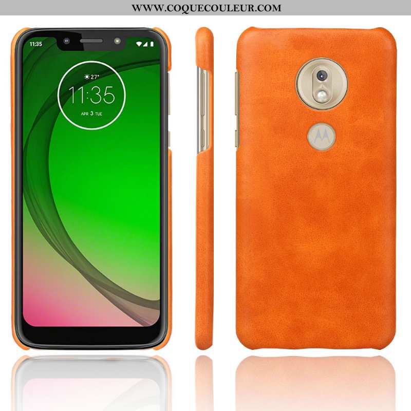 Housse Moto G7 Play Protection Étui Cuir, Moto G7 Play Délavé En Daim Téléphone Portable Orange