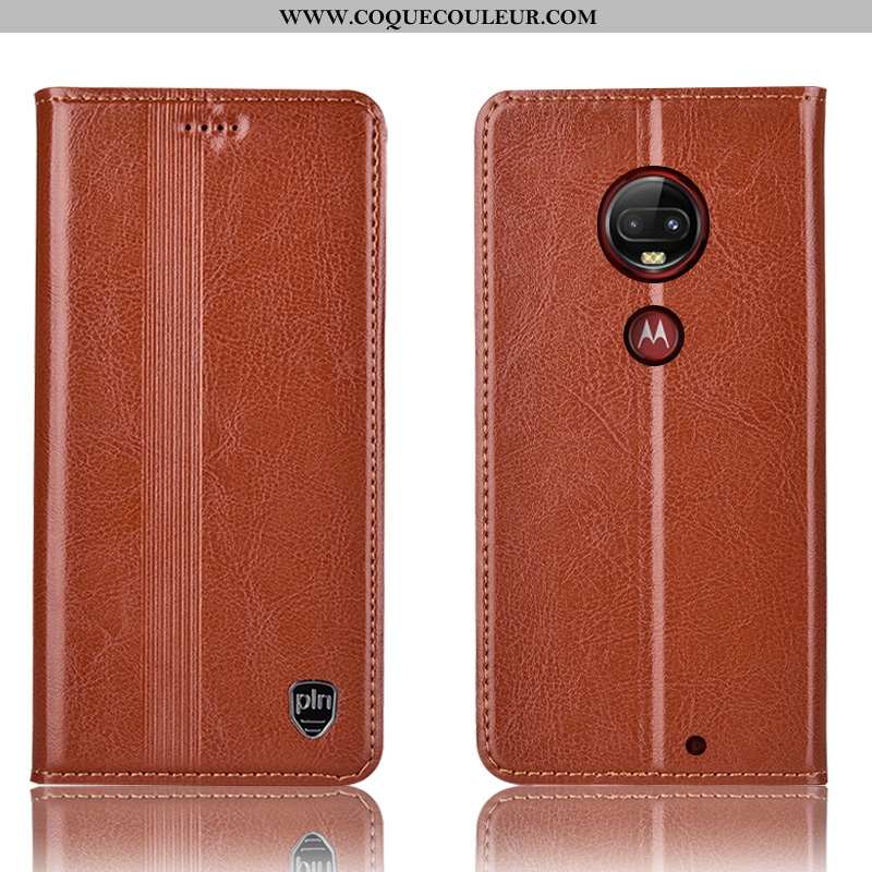 Coque Moto G7 Plus Cuir Véritable Incassable Tout Compris, Housse Moto G7 Plus Protection Rouge