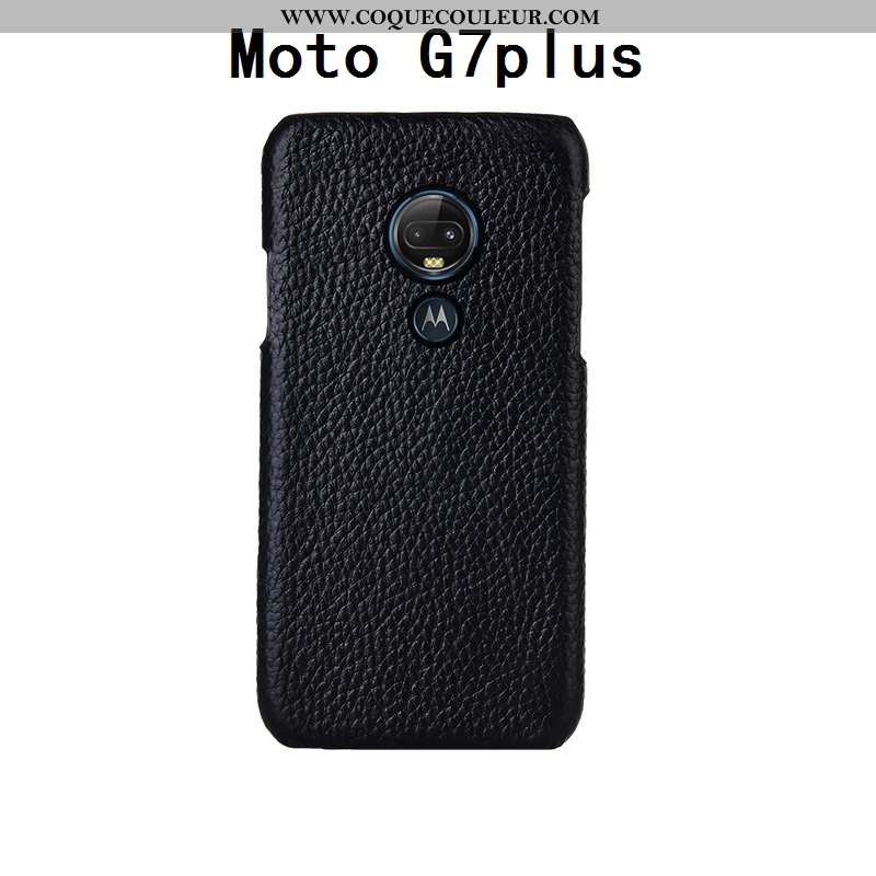 Coque Moto G7 Plus Cuir Incassable Créatif Véritable, Housse Moto G7 Plus Mode Personnalité Bleu Fon