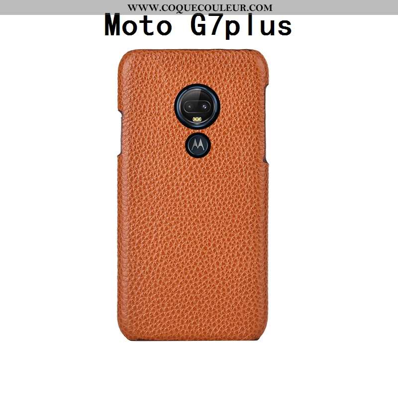 Coque Moto G7 Plus Cuir Incassable Créatif Véritable, Housse Moto G7 Plus Mode Personnalité Bleu Fon