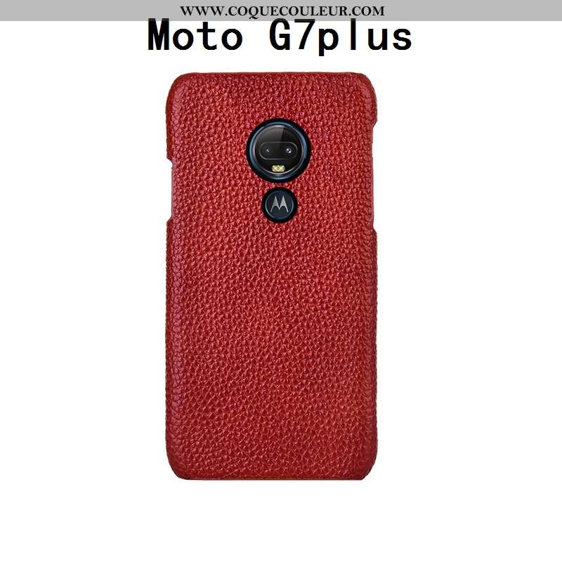 Coque Moto G7 Plus Cuir Incassable Créatif Véritable, Housse Moto G7 Plus Mode Personnalité Bleu Fon