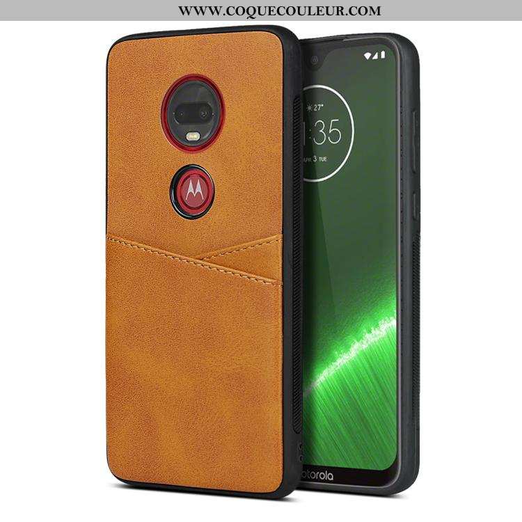 Coque Moto G7 Plus Protection Carte Étui, Housse Moto G7 Plus Fluide Doux Jaune