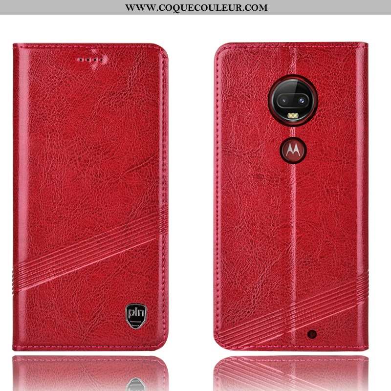 Coque Moto G7 Plus Protection Téléphone Portable Coque, Housse Moto G7 Plus Cuir Véritable Marron