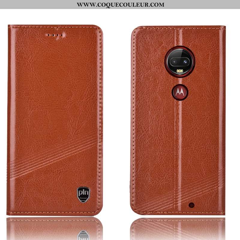 Coque Moto G7 Plus Protection Téléphone Portable Coque, Housse Moto G7 Plus Cuir Véritable Marron