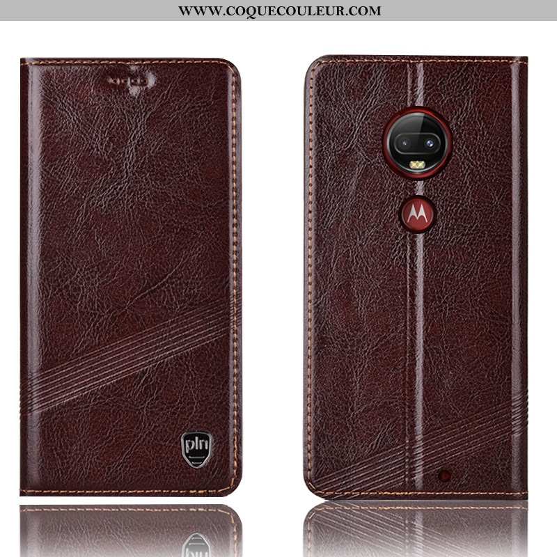 Coque Moto G7 Plus Protection Téléphone Portable Coque, Housse Moto G7 Plus Cuir Véritable Marron