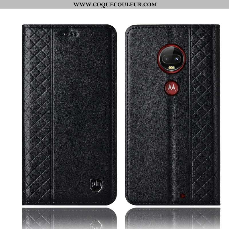 Étui Moto G7 Plus Cuir Véritable Téléphone Portable, Coque Moto G7 Plus Protection Rouge