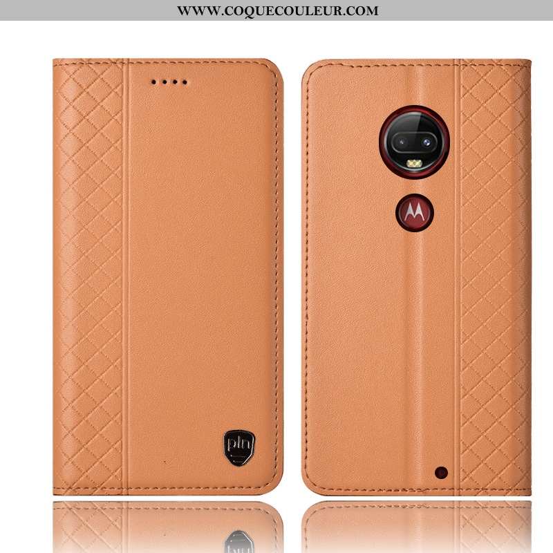 Étui Moto G7 Plus Cuir Véritable Téléphone Portable, Coque Moto G7 Plus Protection Rouge