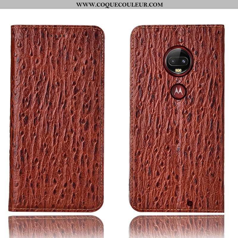 Coque Moto G7 Plus Cuir Véritable Téléphone Portable Étui, Housse Moto G7 Plus Protection Tout Compr