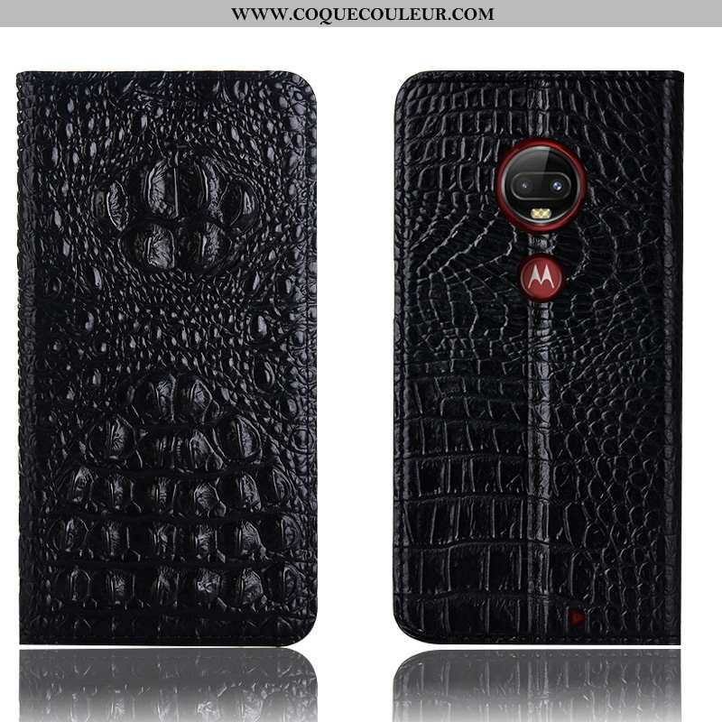 Coque Moto G7 Plus Cuir Véritable Étui Téléphone Portable, Housse Moto G7 Plus Protection Crocodile 