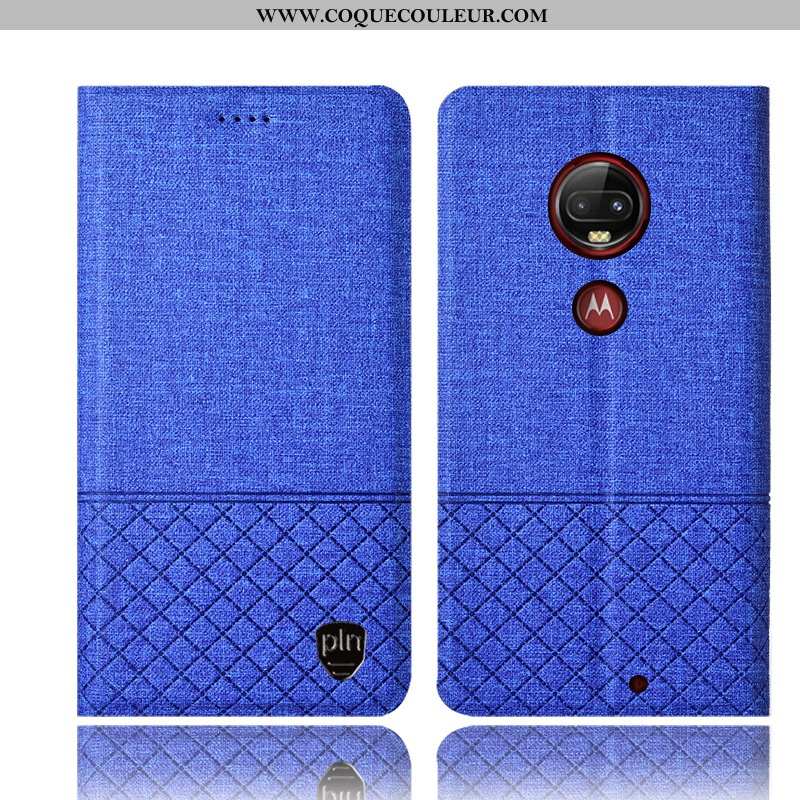 Housse Moto G7 Plus Protection Bleu Coque, Étui Moto G7 Plus Cuir