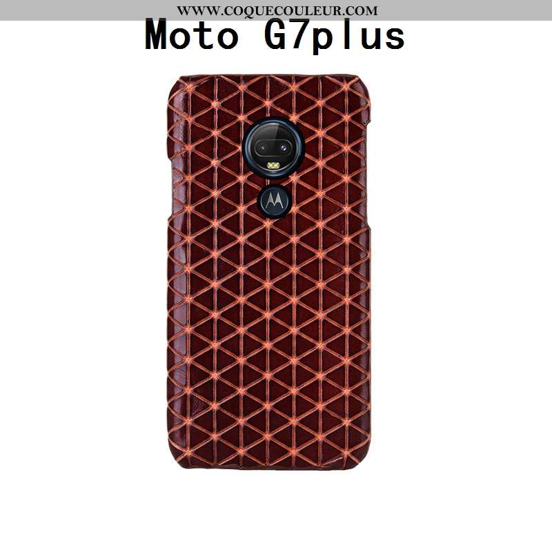 Coque Moto G7 Plus Créatif Incassable, Housse Moto G7 Plus Cuir Véritable Personnalisé Rouge