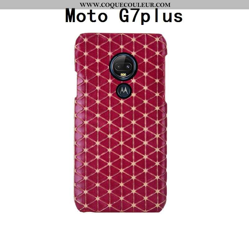 Coque Moto G7 Plus Créatif Incassable, Housse Moto G7 Plus Cuir Véritable Personnalisé Rouge